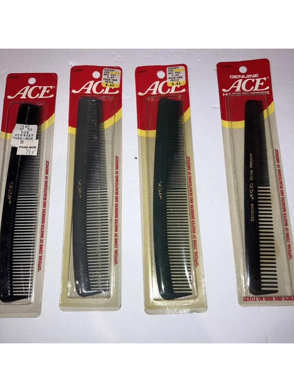 Lot Of 4 Vintage Genuine Ace Hard Rubber Mix Combs OLD NEW STOCK “RARE” 💈 💈
